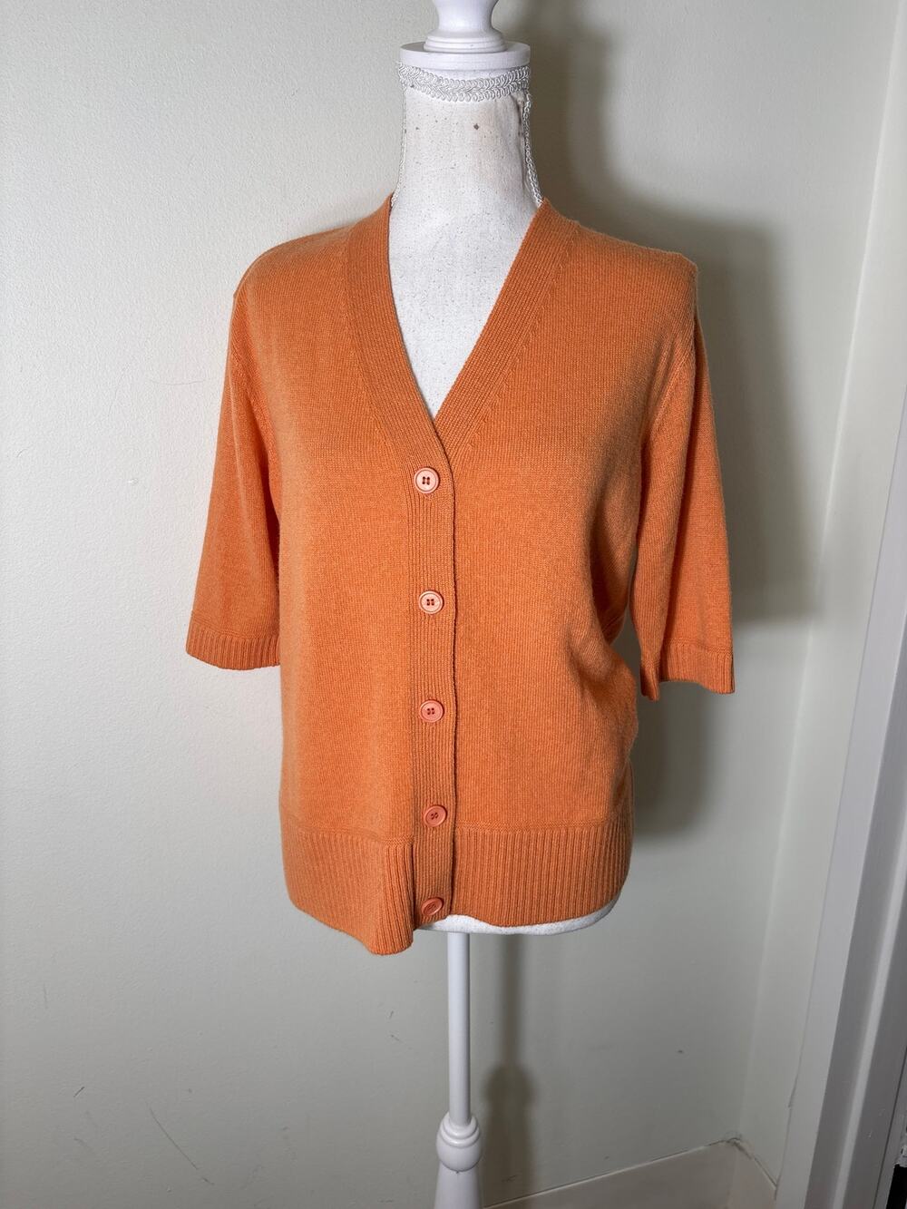 NWT Sharis Tangerine Half Sleeve Cashmere Button Up Cardigan Sz M